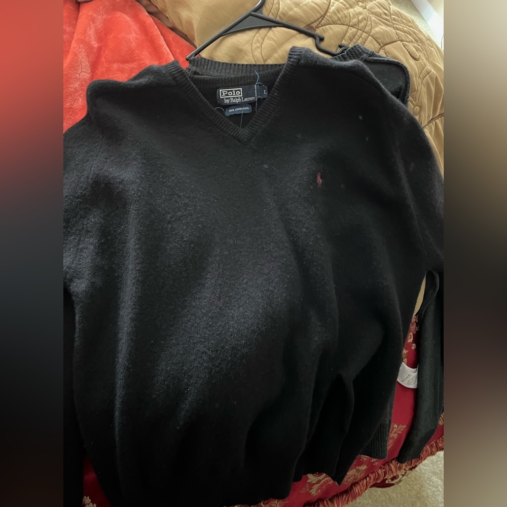 Vintage Unisex L polo by Ralph Lauren black Vneck sweater